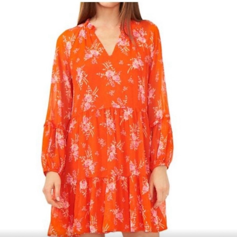 Vince Camuto Tiered Floral Long Sleeve Dress Size XXL